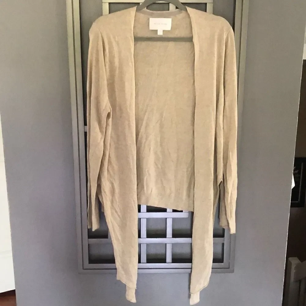 BROCHU WALKER B champagne color cardigan open lightweight sweater viscose and ca
